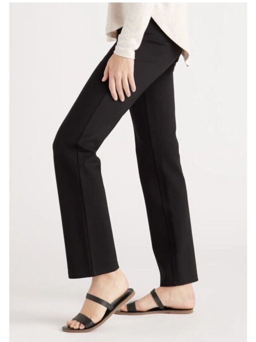 NWT Quince Womens Ultra-Stretch Ponte Straight Leg Pant Black Pull On S Tall